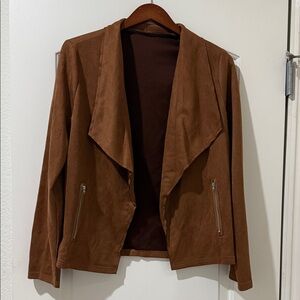 SHEIN Brown Open-Front Faux Suede Utility Jacket